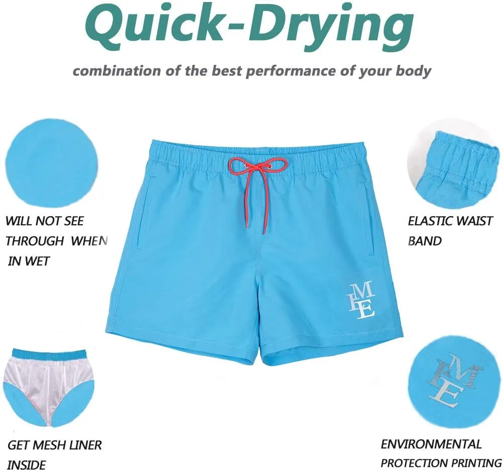 Beach Shorts Swim Trunks Quick Dry Men's Bathing Suit with Mesh Lining/Side Pockets
