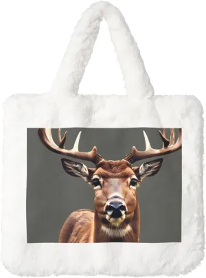 Beauty Deer Print Cute Autumn Winter Plush Handbag Large Capacity Festival Party Present Bag