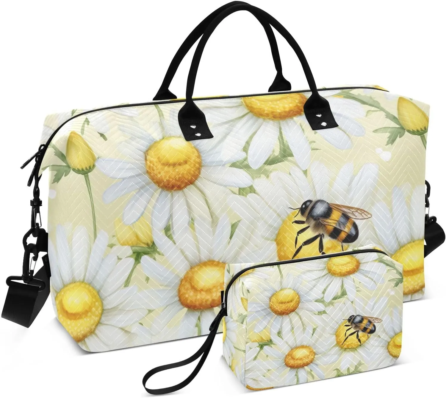 Bee Flowers Daisy Travel Duffel Bag with Toiletry Bag Weekender Bag for Carry on Sports Gym Bag for Sports Yoga Gym