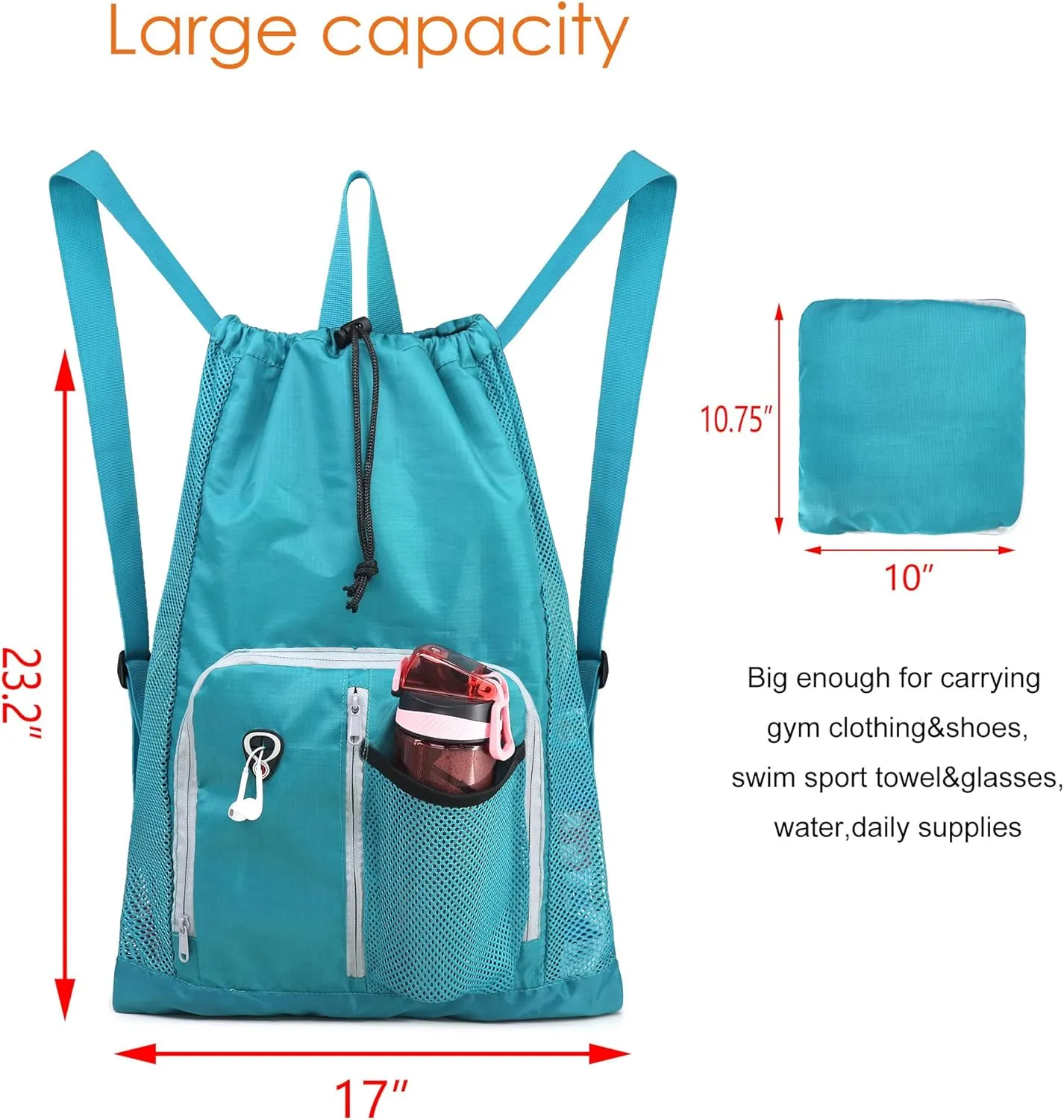 BeeGreen Drawstring Bags Backapck for Men Women Athletic Gym Sports Workout Beach Swim