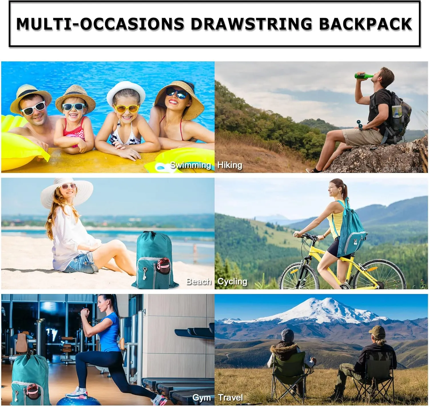 BeeGreen Drawstring Bags Backapck for Men Women Athletic Gym Sports Workout Beach Swim