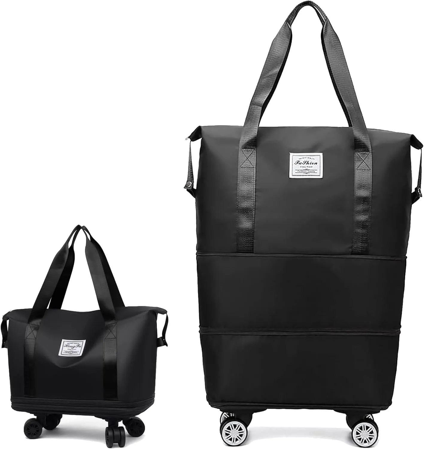 Beente Travel Bag With Wheels, 2025 New Large Capacity Travel Bag, Expandable Foldable Suitcase without Handle, Lightweight Durable Rolling Duffle Bag with Wheels (Black)