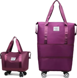Beente Travel Bag With Wheels, 2025 New Large Capacity Travel Bag, Expandable Foldable Suitcase without Handle, Lightweight Durable Rolling Duffle Bag with Wheels (Dark Purple)