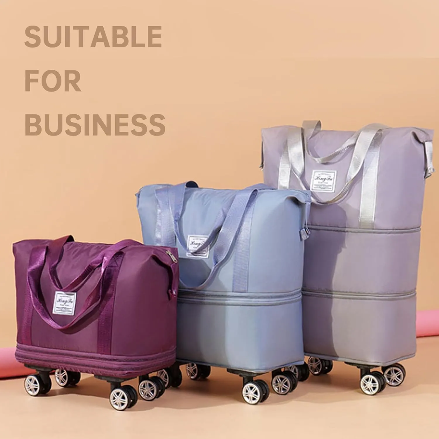 Beente Travel Bag With Wheels, 2025 New Large Capacity Travel Bag - Universal Wheel Removable, Expandable and Foldable, Suitable for Business or Vacation (Light purple,One size)