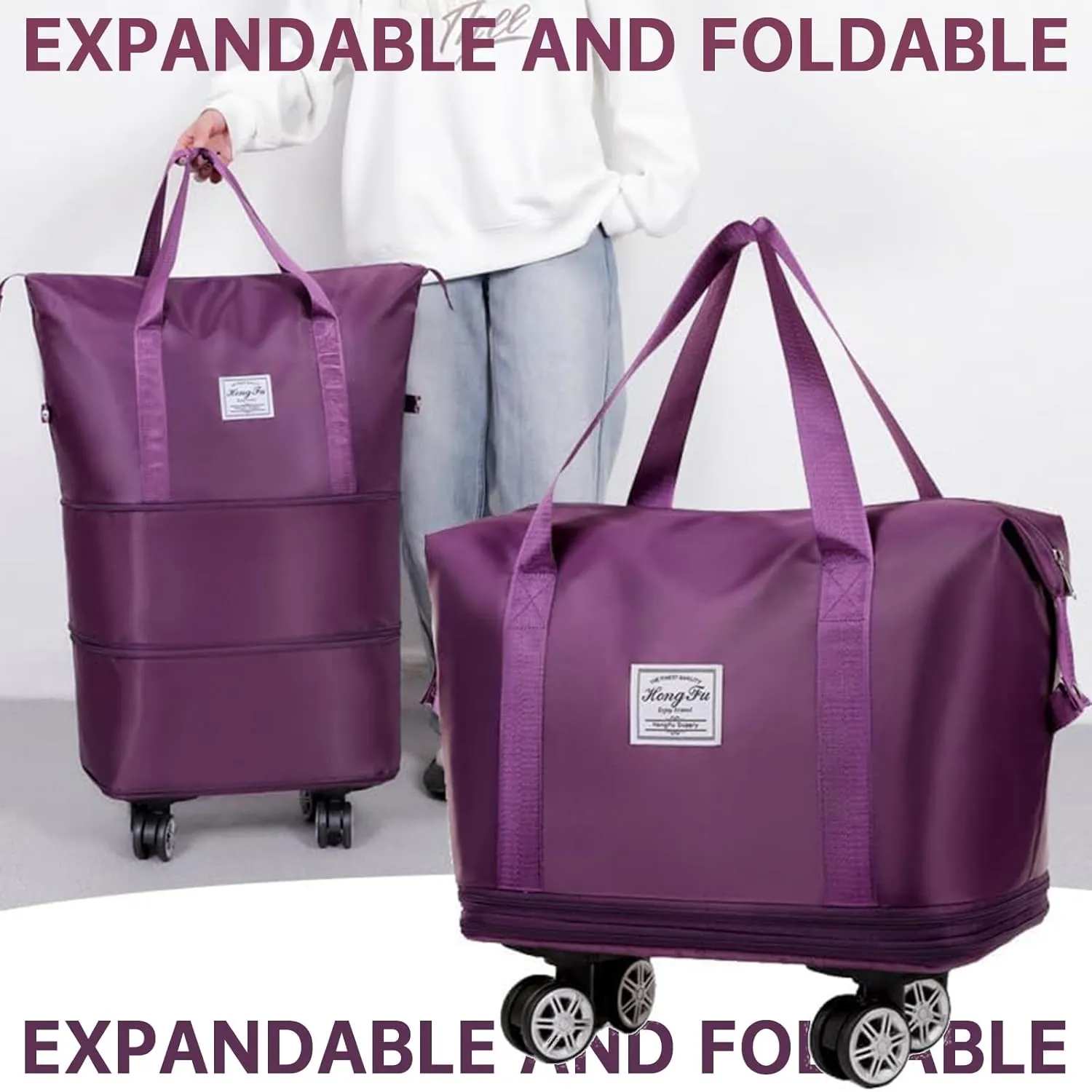 Beente Travel Bag With Wheels, 2025 New Large Capacity Travel Bag - Universal Wheel Removable, Expandable and Foldable, Suitable for Business or Vacation (Light purple,One size)