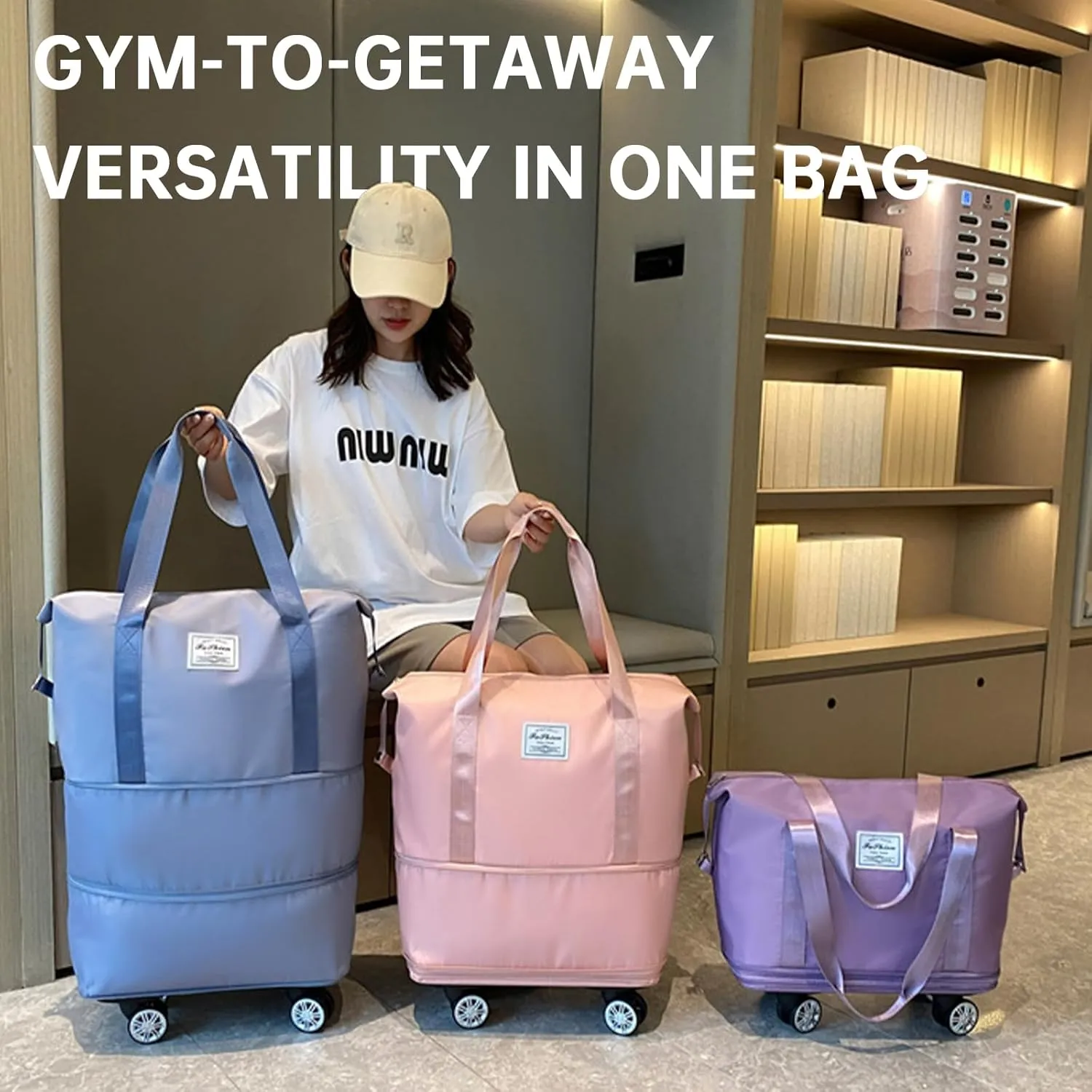 Beente Travel Bag With Wheels, 2025 New Large Capacity Travel Bag - Universal Wheel Removable, Expandable and Foldable, Suitable for Business or Vacation (Light purple,One size)