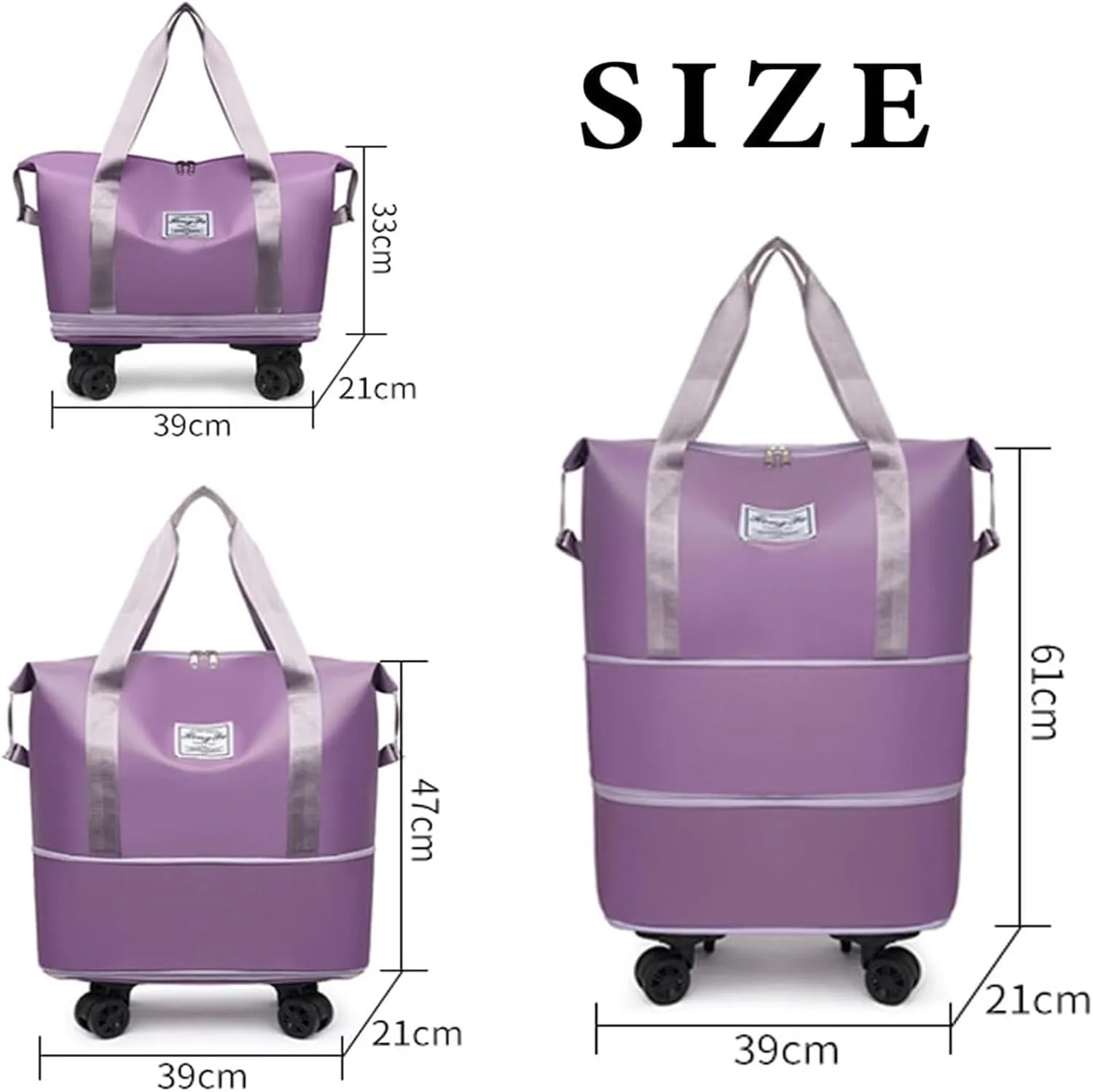Beente Travel Bag With Wheels, 2025 New Large Capacity Travel Bag - Universal Wheel Removable, Expandable and Foldable, Suitable for Business or Vacation (Light purple,One size)