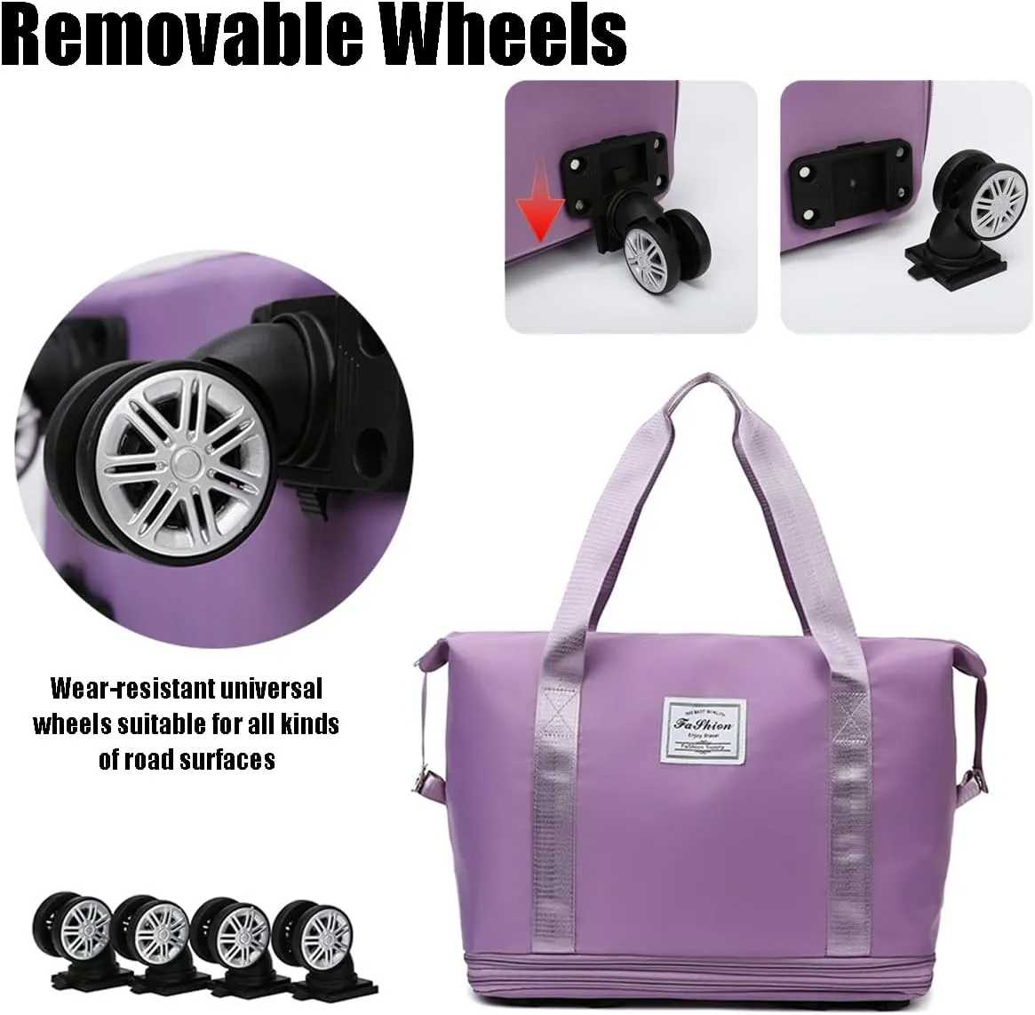 Beente Travel Bag with Wheels, 2025 New Large Capacity Travel Bag - Universal Wheel Removable, Expandable, Foldable, Lightweight Carry (Light Blue)