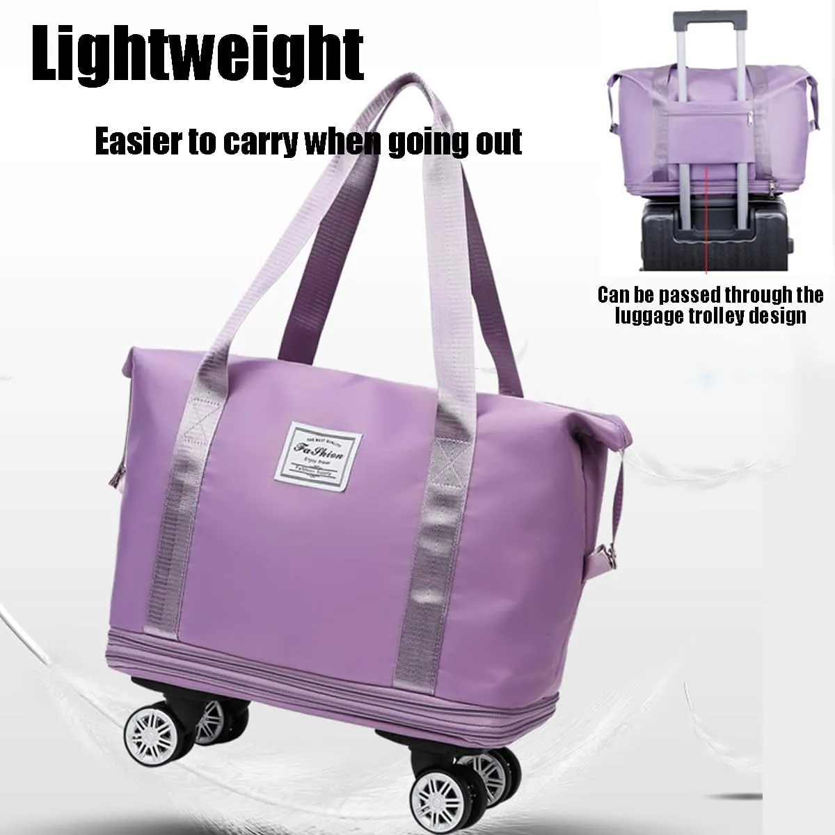 Beente Travel Bag with Wheels, 2025 New Large Capacity Travel Bag - Universal Wheel Removable, Expandable, Foldable, Lightweight Carry (Light Blue)