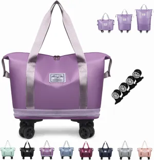Beente Travel Bag With Wheels, 2025 New Large Capacity Travel Bag - Universal Wheel Removable Silent, Expandable Foldable Carry-On Luggage Bags, For Travel (Light purple)