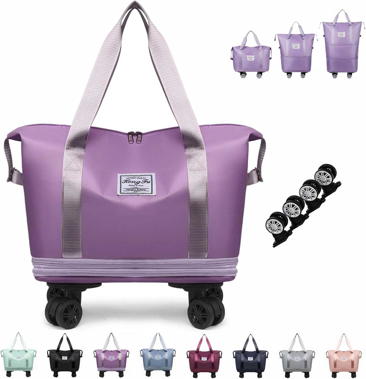 Beente Travel Bag With Wheels, 2025 New Large Capacity Travel Bag - Universal Wheel Removable Silent, Expandable Foldable Carry-On Luggage Bags, For Travel (Light purple)