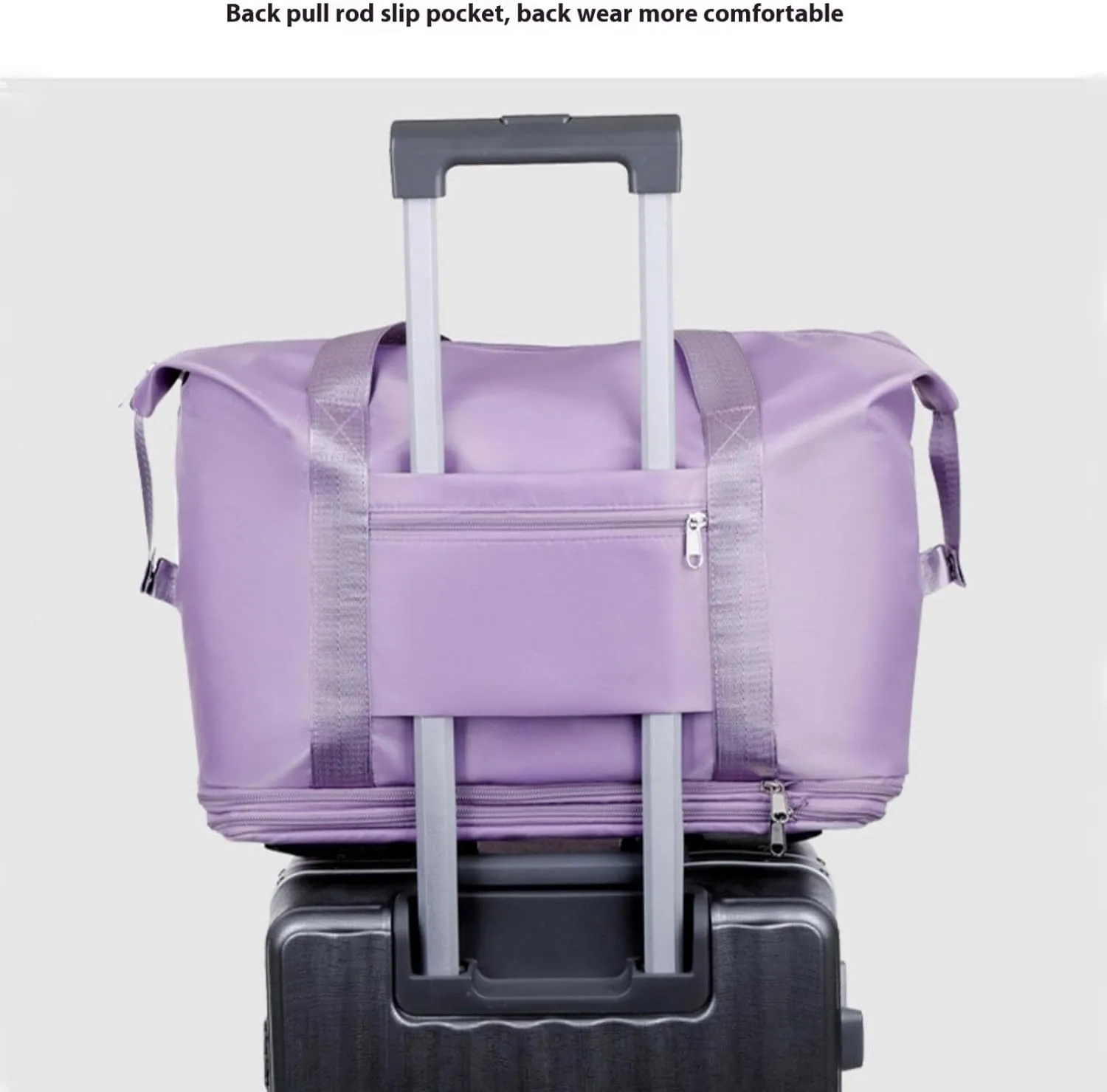 Beente Travel Bag with Wheels,Large Capacity Travel Bag, Rolling Tote Bag withWheels, Universal Wheel Removable (Light Purple)