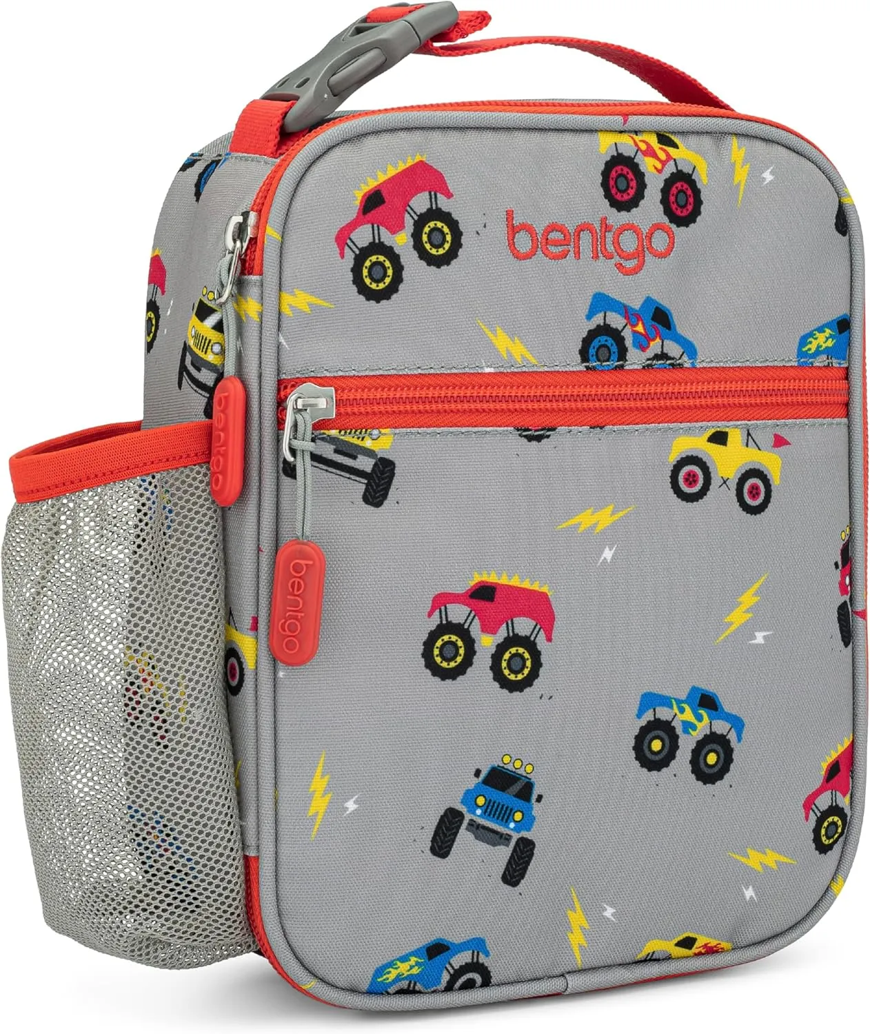 Bentgo Kids Insulated Lunch Tote - Water-Resistant, Reusable, Lightweight & Durable Lunch Bag with Water Bottle Holder & Exterior Pocket, Fits Lunch Box & Water Bottle - Ideal for Ages 3  (Trucks)