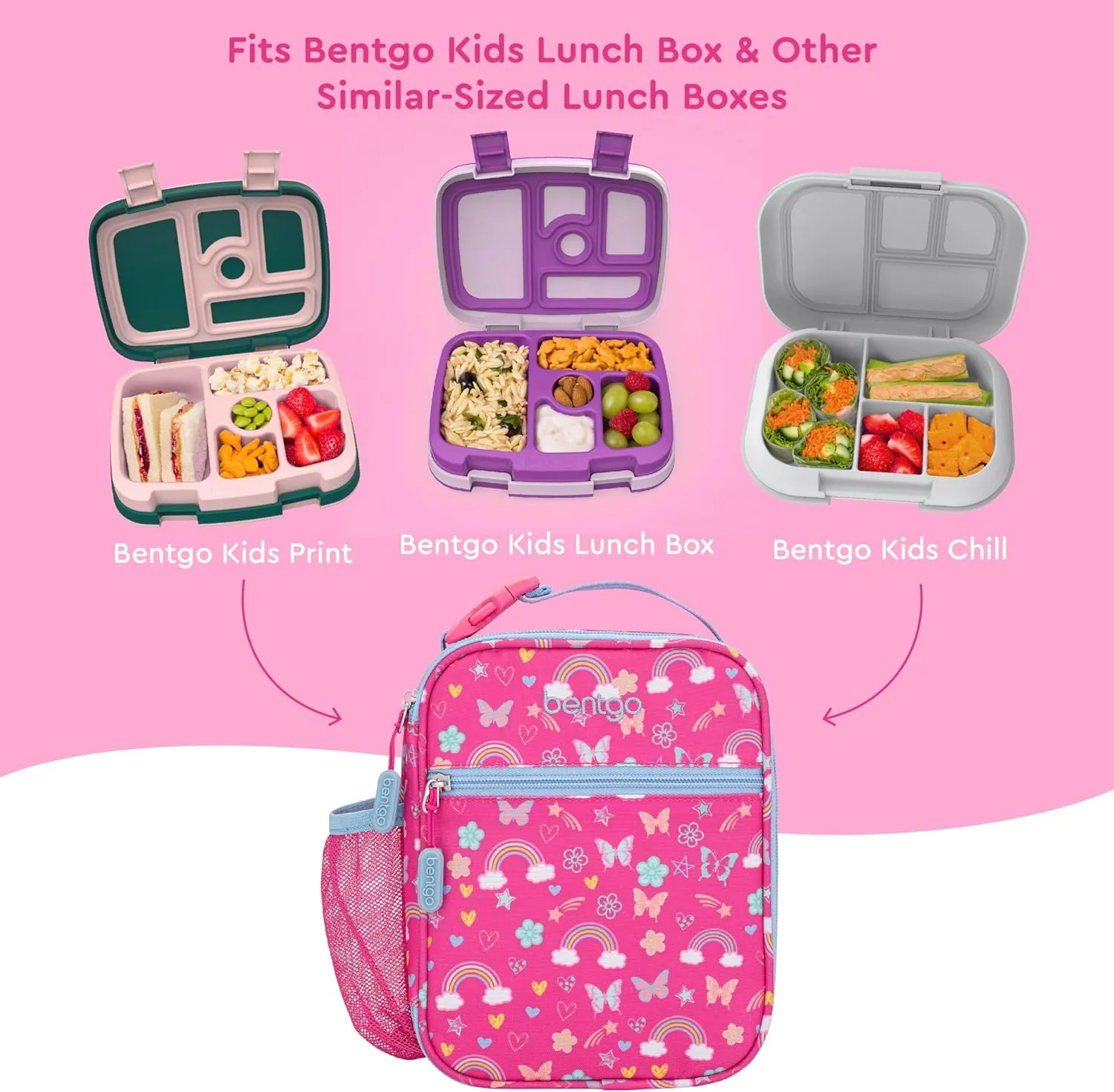 Bentgo Kids Insulated Lunch Tote - Water-Resistant, Reusable, Lightweight & Durable Lunch Bag with Water Bottle Holder & Mesh Pocket, Fits Lunch Box & Water Bottle - Ideal for Ages 3  (Rainbow)