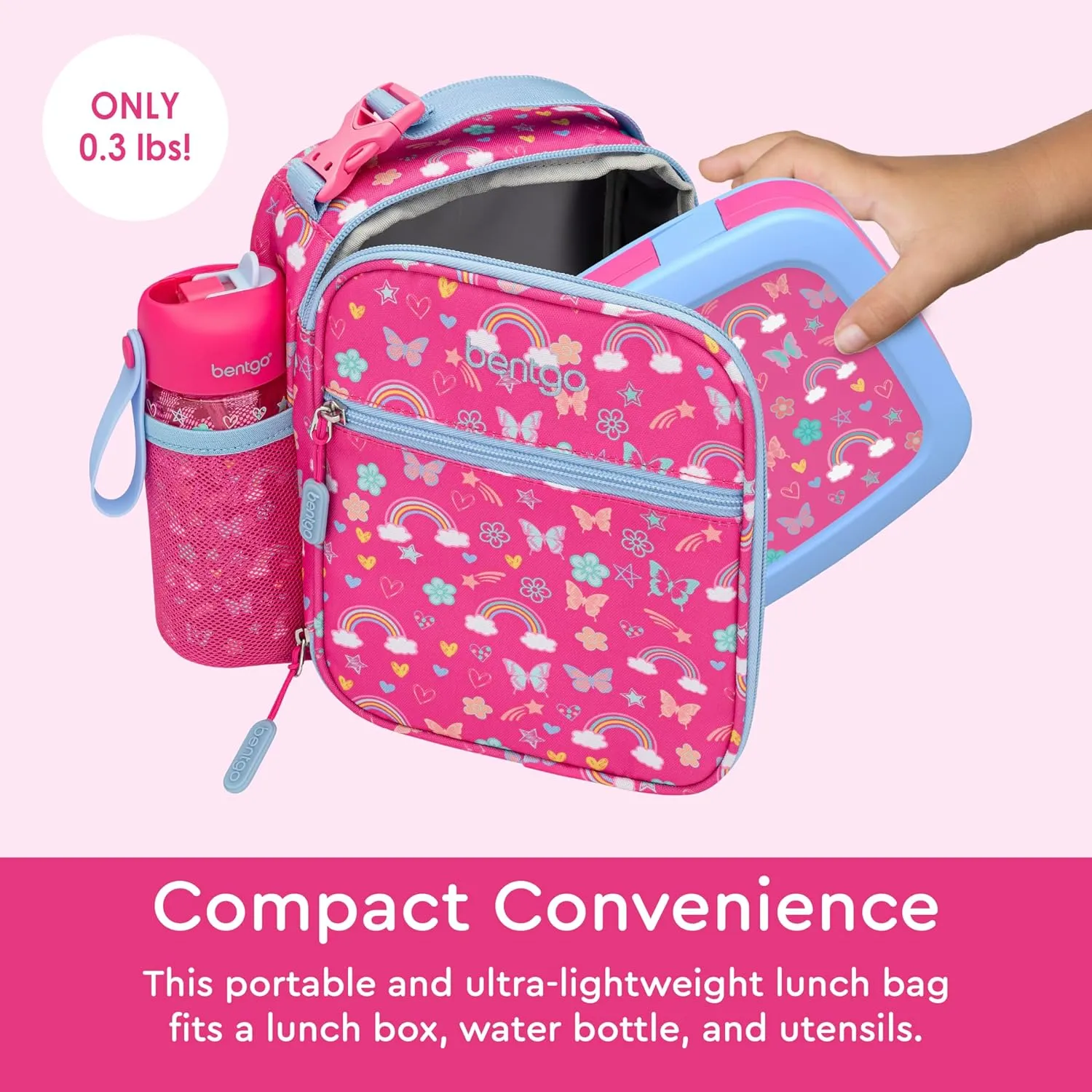 Bentgo Kids Insulated Lunch Tote - Water-Resistant, Reusable, Lightweight & Durable Lunch Bag with Water Bottle Holder & Mesh Pocket, Fits Lunch Box & Water Bottle - Ideal for Ages 3  (Rainbow)