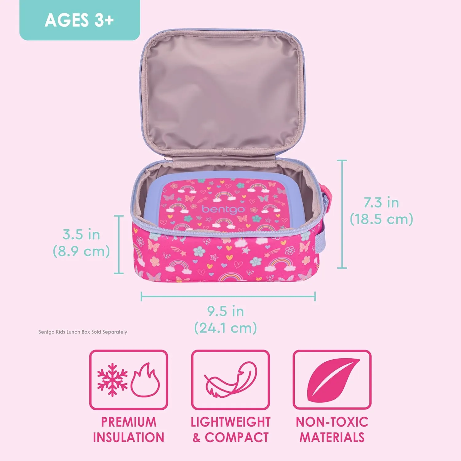 Bentgo Kids Insulated Lunch Tote - Water-Resistant, Reusable, Lightweight & Durable Lunch Bag with Water Bottle Holder & Mesh Pocket, Fits Lunch Box & Water Bottle - Ideal for Ages 3  (Rainbow)