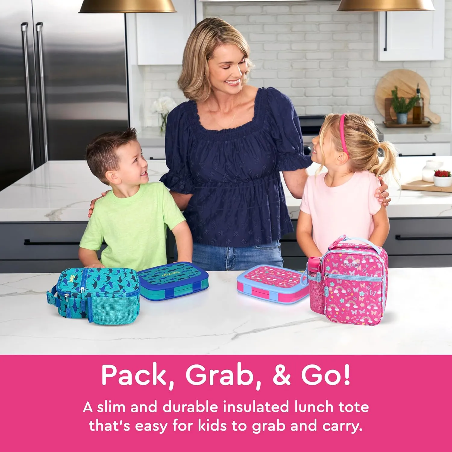 Bentgo Kids Insulated Lunch Tote - Water-Resistant, Reusable, Lightweight & Durable Lunch Bag with Water Bottle Holder & Mesh Pocket, Fits Lunch Box & Water Bottle - Ideal for Ages 3  (Rainbow)