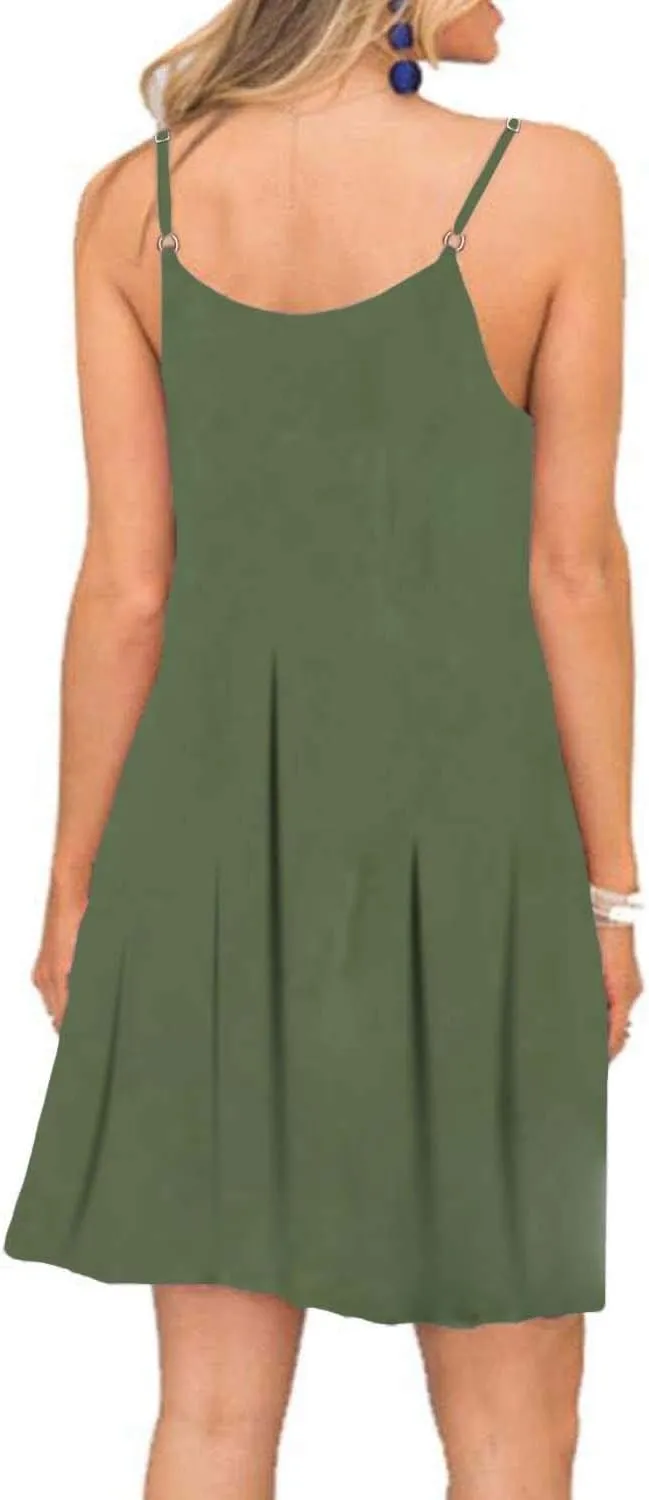 BEUFRI Women's Summer Spaghetti Strap Casual Swing Tank Beach Cover Up Dress with Pockets