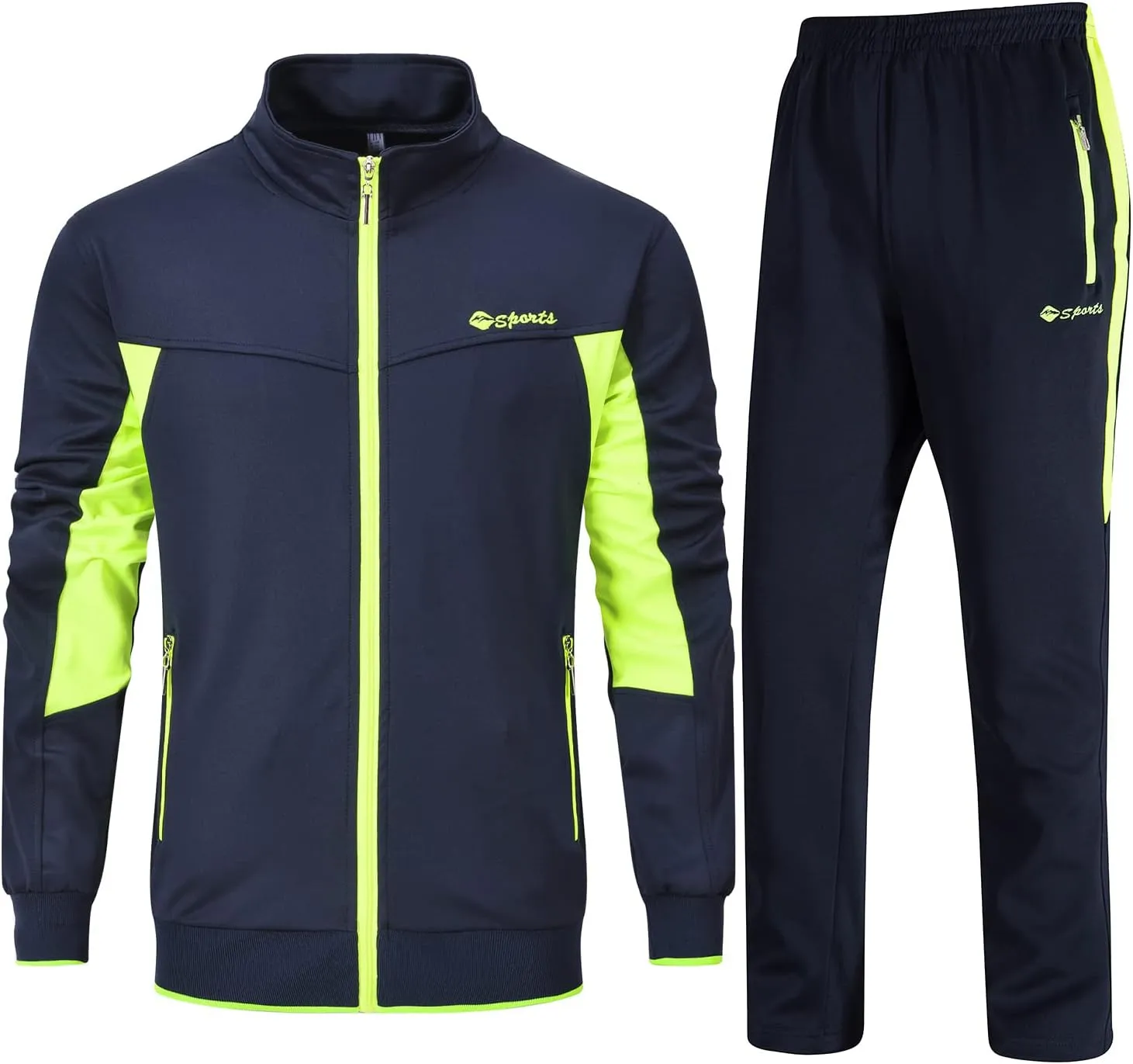 BGOWATU Men's Tracksuits 2 Piece Running Jackets Athletic Pants Sports Suit with Zipper Pockets