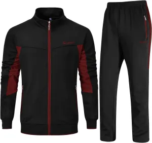 BGOWATU Men's Tracksuits 2 Piece Running Jackets Athletic Pants Sports Suit with Zipper Pockets