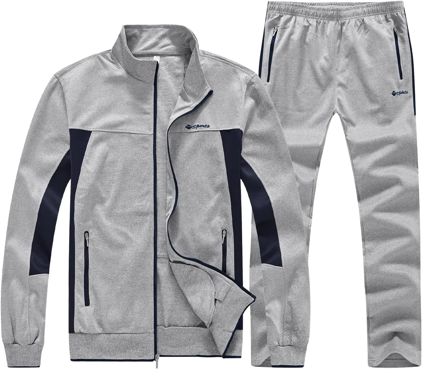 BGOWATU Men's Tracksuits 2 Piece Running Jackets Athletic Pants Sports Suit with Zipper Pockets