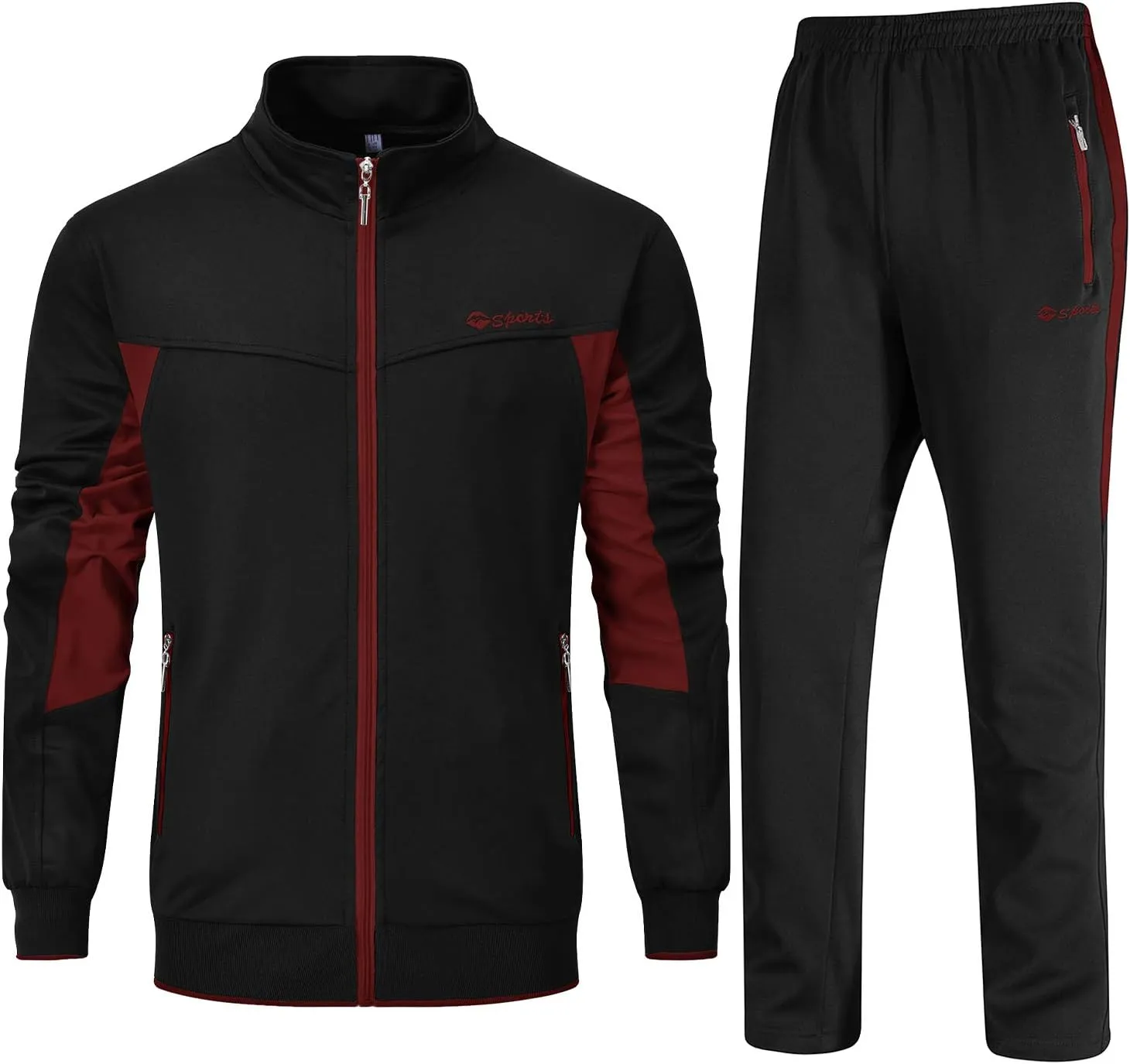 BGOWATU Men's Tracksuits 2 Piece Running Jackets Athletic Pants Sports Suit with Zipper Pockets