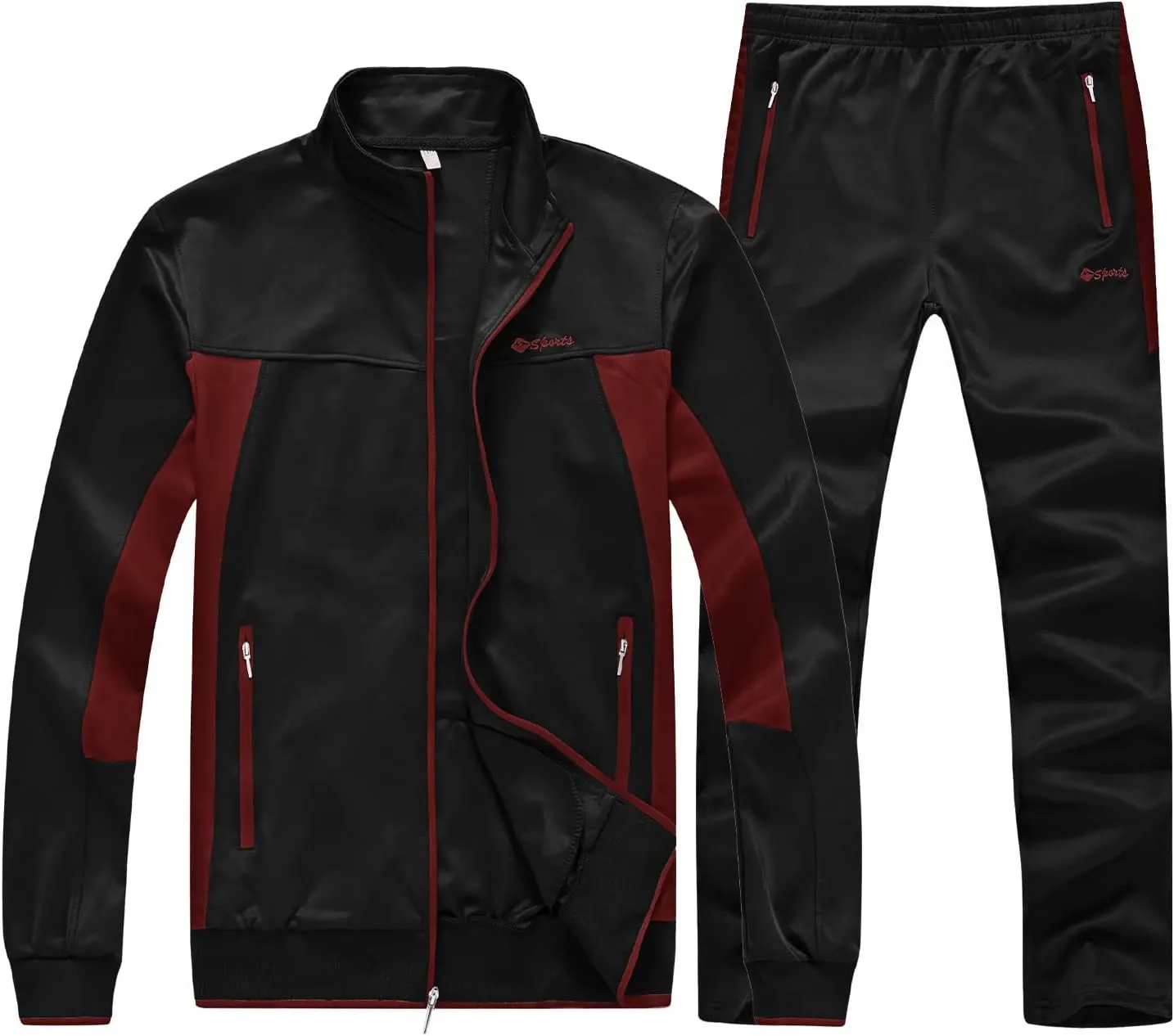 BGOWATU Men's Tracksuits 2 Piece Running Jackets Athletic Pants Sports Suit with Zipper Pockets