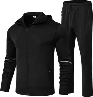 BGOWATU Men's Tracksuits Set Full Zip Jacket Hoodie Sweatsuit Running Sport Pants Outfits for Men with Zipper Pockets