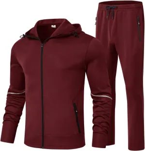 BGOWATU Men's Tracksuits Set Full Zip Jacket Hoodie Sweatsuit Running Sport Pants Outfits for Men with Zipper Pockets