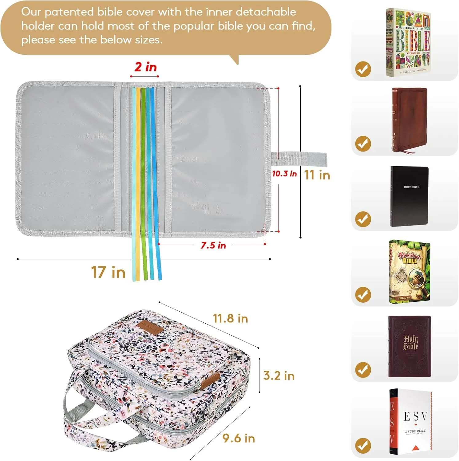 Bible Cover, Bible Cover Case for Women – Stylish & Durable Zippered Bible Bag with Handle & Pocket, Fits Standard & Large Bibles, Perfect for Church, Travel, Study & Gifts, Purple