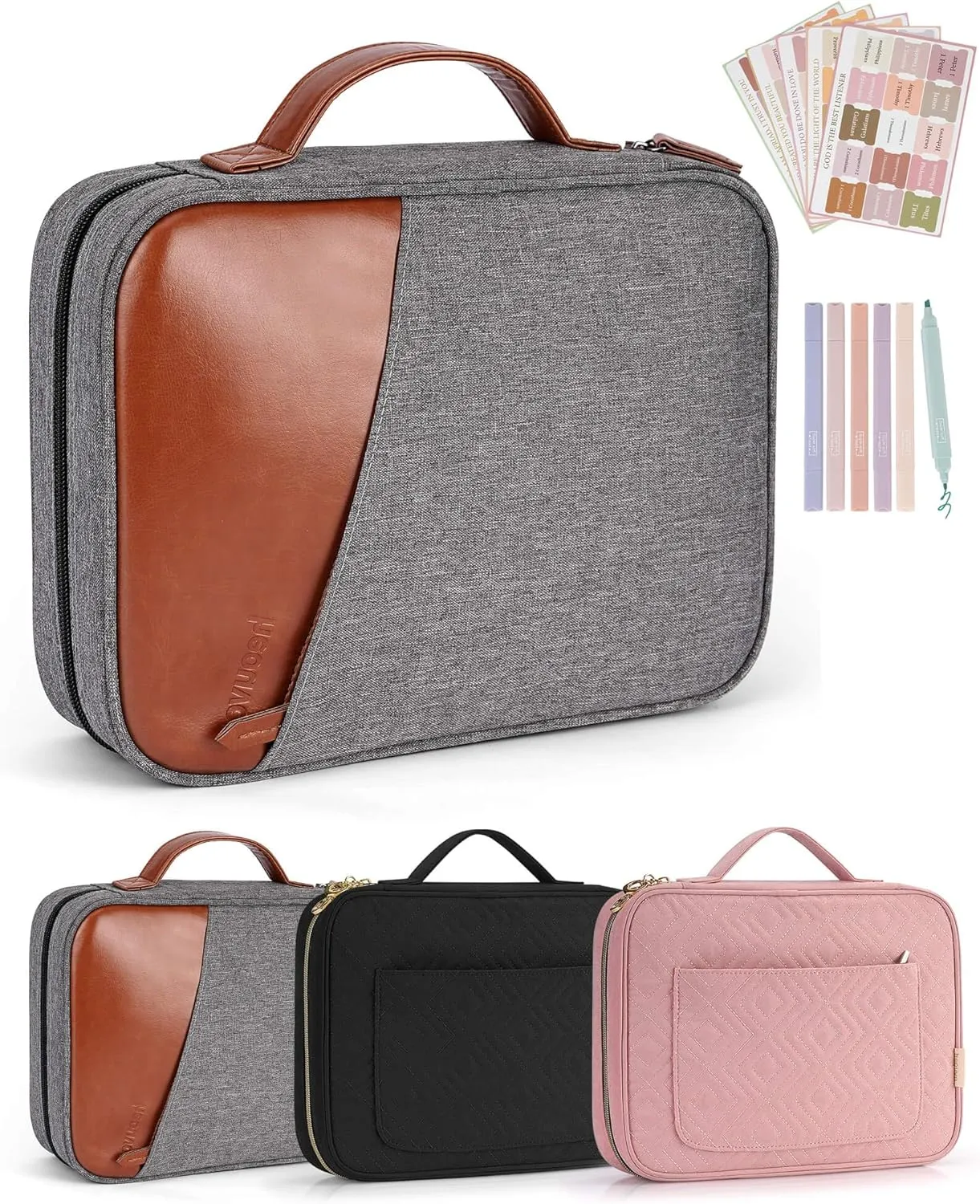 Bible Covers for Men, Bible Carrying Case with Pockets/Leather Handle, Multi-Functional Large Size Zippered Bible Bag, Great for Bible Study/Daily Use, Bible Case for Men (Gray)