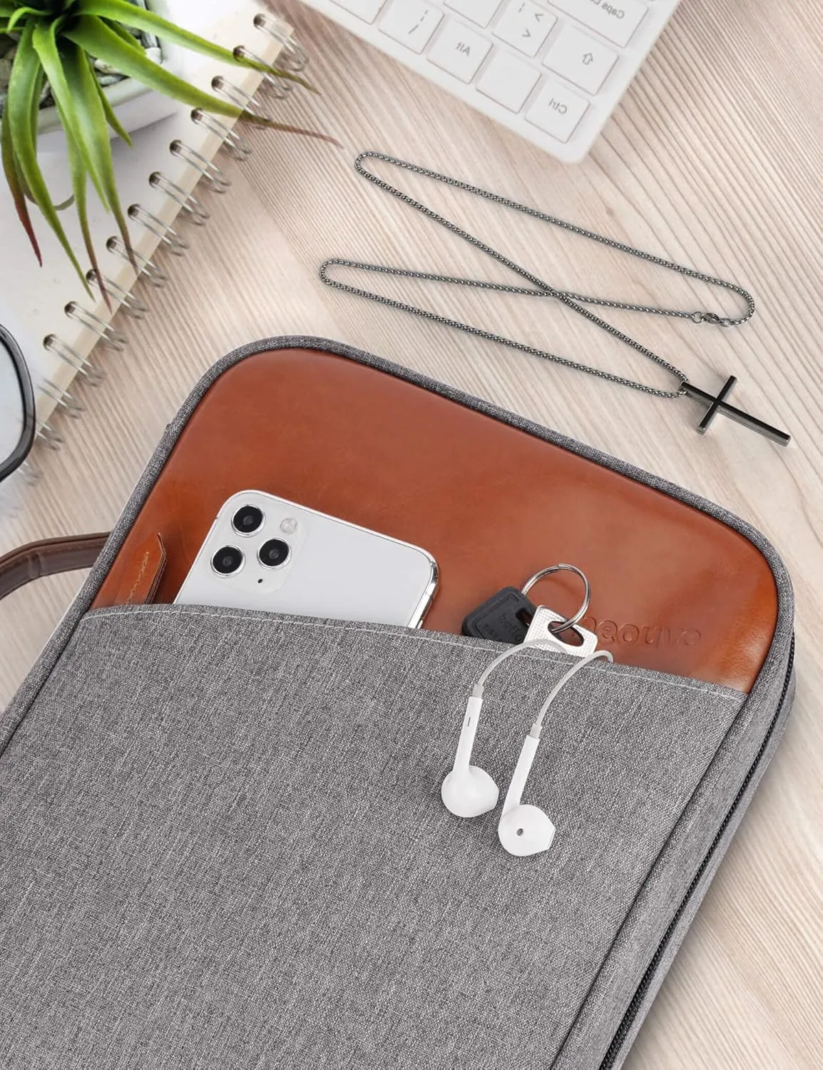 Bible Covers for Men, Bible Carrying Case with Pockets/Leather Handle, Multi-Functional Large Size Zippered Bible Bag, Great for Bible Study/Daily Use, Bible Case for Men (Gray)