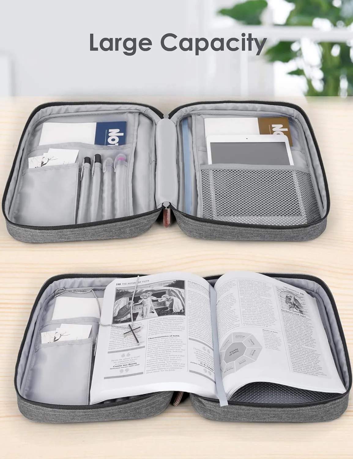 Bible Covers for Men, Bible Carrying Case with Pockets/Leather Handle, Multi-Functional Large Size Zippered Bible Bag, Great for Bible Study/Daily Use, Bible Case for Men (Gray)