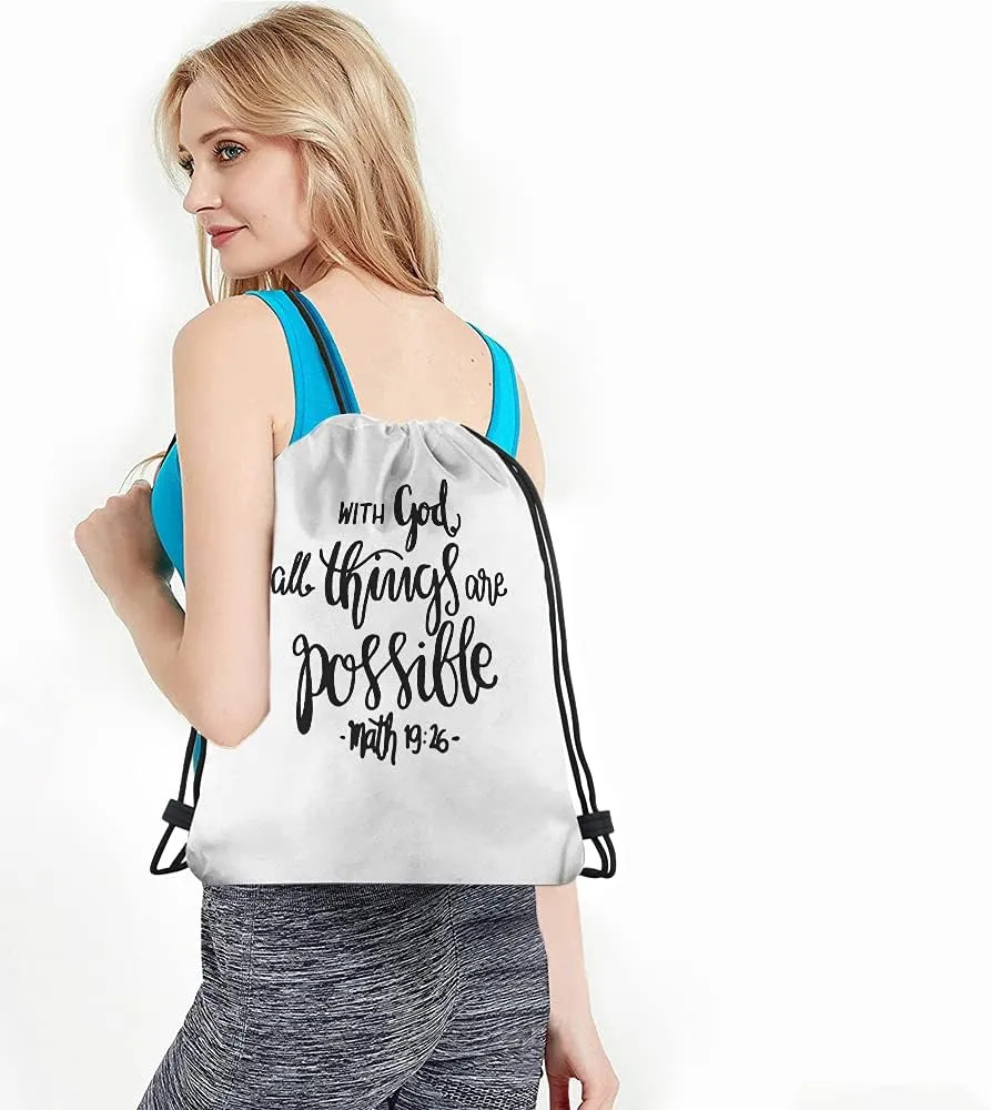 Bible Verse Drawstring Bags Backpack Bag Christian Hope With God All Things Are Possible Quote Hand Drawn Sport Gym Sack Drawstring Bag String Bag Yoga Bag for Men Women