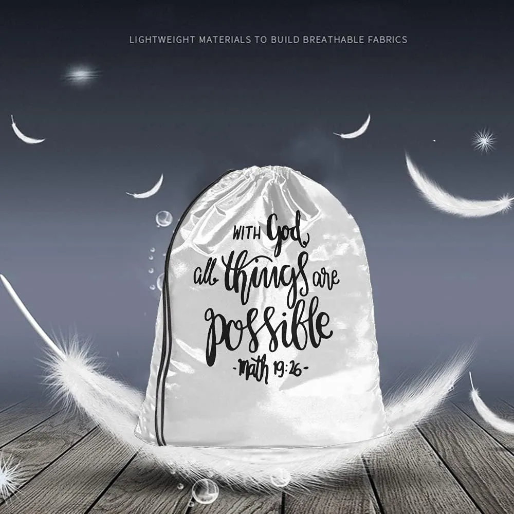 Bible Verse Drawstring Bags Backpack Bag Christian Hope With God All Things Are Possible Quote Hand Drawn Sport Gym Sack Drawstring Bag String Bag Yoga Bag for Men Women