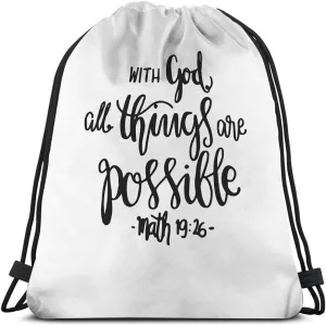 Bible Verse Drawstring Bags Backpack Bag Christian Hope With God All Things Are Possible Quote Hand Drawn Sport Gym Sack Drawstring Bag String Bag Yoga Bag for Men Women