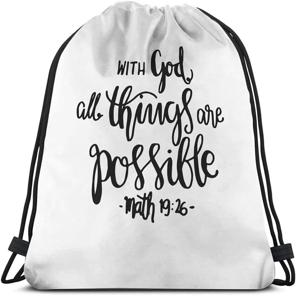Bible Verse Drawstring Bags Backpack Bag Christian Hope With God All Things Are Possible Quote Hand Drawn Sport Gym Sack Drawstring Bag String Bag Yoga Bag for Men Women