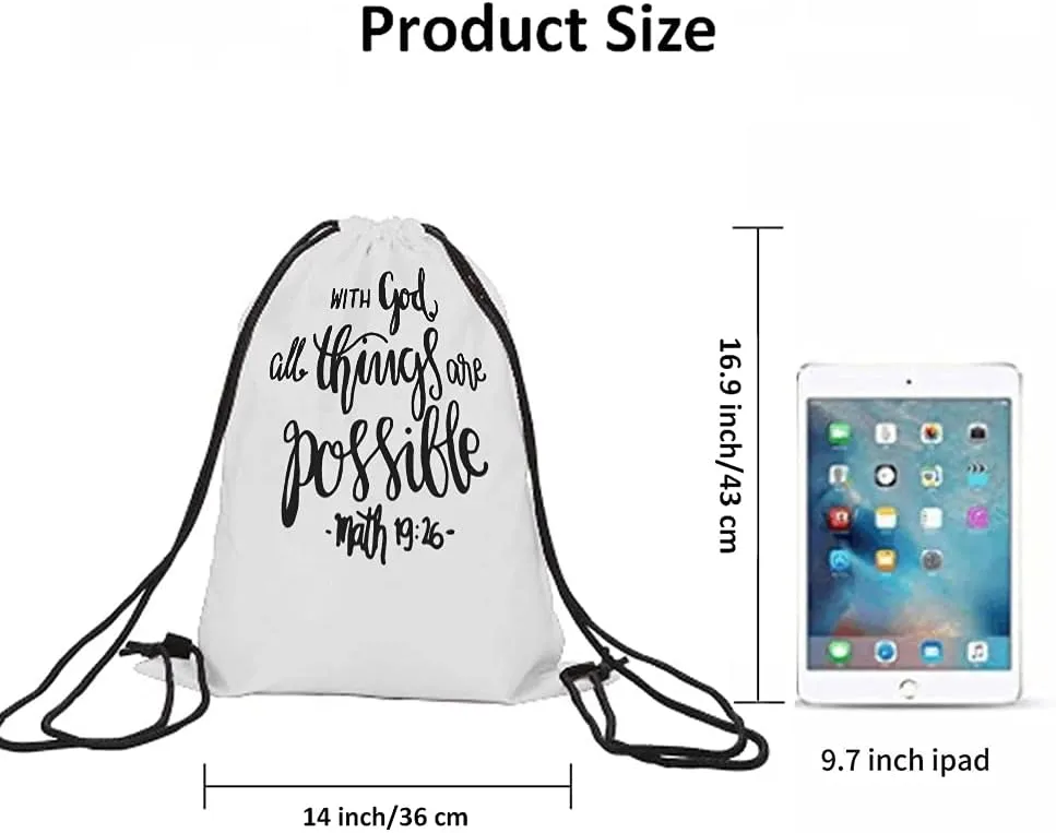 Bible Verse Drawstring Bags Backpack Bag Christian Hope With God All Things Are Possible Quote Hand Drawn Sport Gym Sack Drawstring Bag String Bag Yoga Bag for Men Women