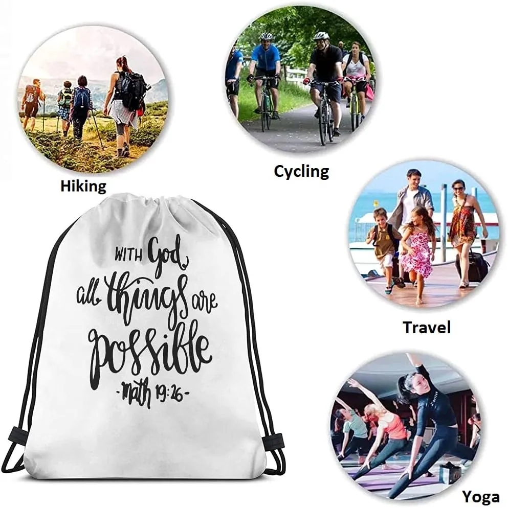 Bible Verse Drawstring Bags Backpack Bag Christian Hope With God All Things Are Possible Quote Hand Drawn Sport Gym Sack Drawstring Bag String Bag Yoga Bag for Men Women