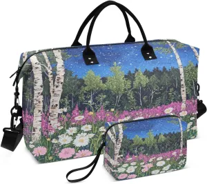 Birch Fireweed Sports Gym Bag for Women Men Travel Duffel Bag Weekend Overnight Carry on Bag with Toiletry Bag Workout Dance Bag for Swimming Yoga Workout Plane Hospital