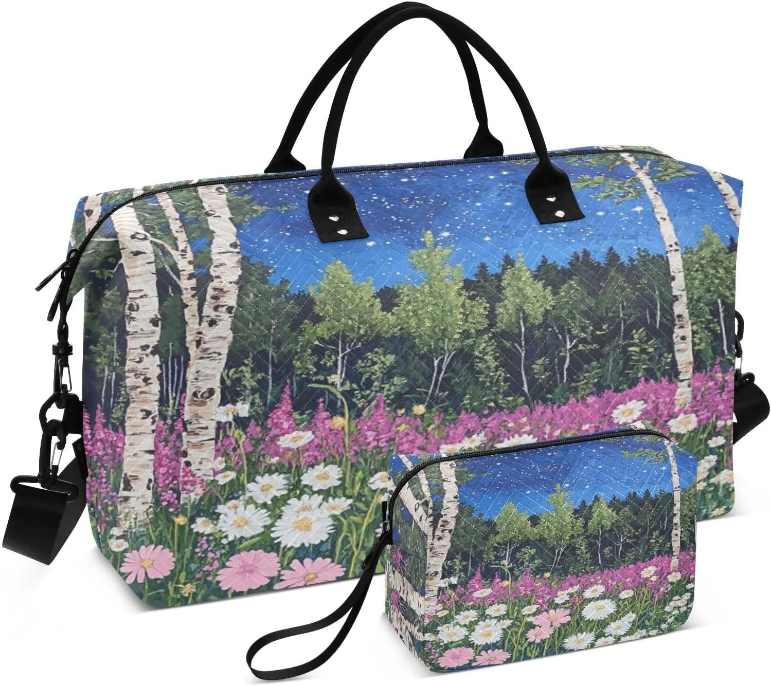 Birch Fireweed Sports Gym Bag for Women Men Travel Duffel Bag Weekend Overnight Carry on Bag with Toiletry Bag Workout Dance Bag for Swimming Yoga Workout Plane Hospital