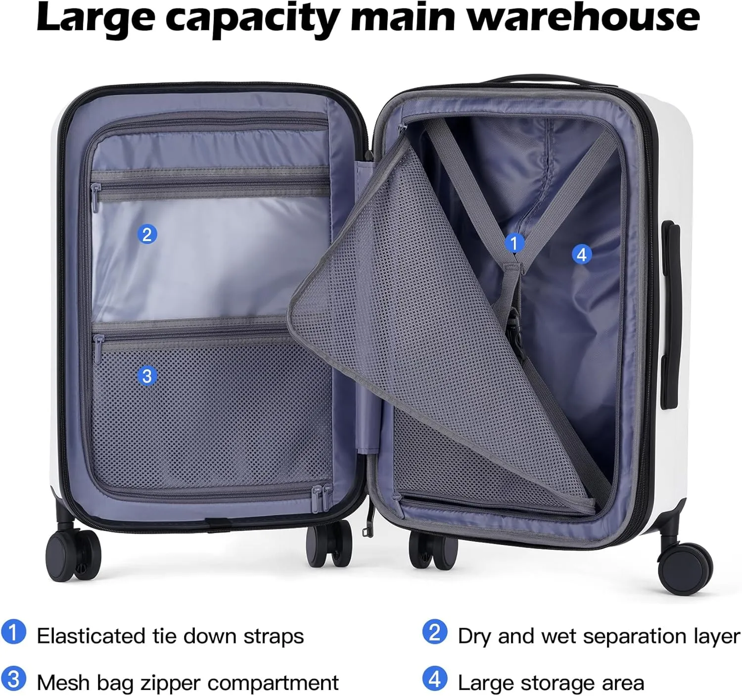 BISON DENIM 20 Inch Carry On Luggage, PC Lightweight Hardside Expandable Carry-On Luggage Airline Approved With Spinner Wheels, Front Compartment, Cup Holde, TSA-approved Lock, USB Port