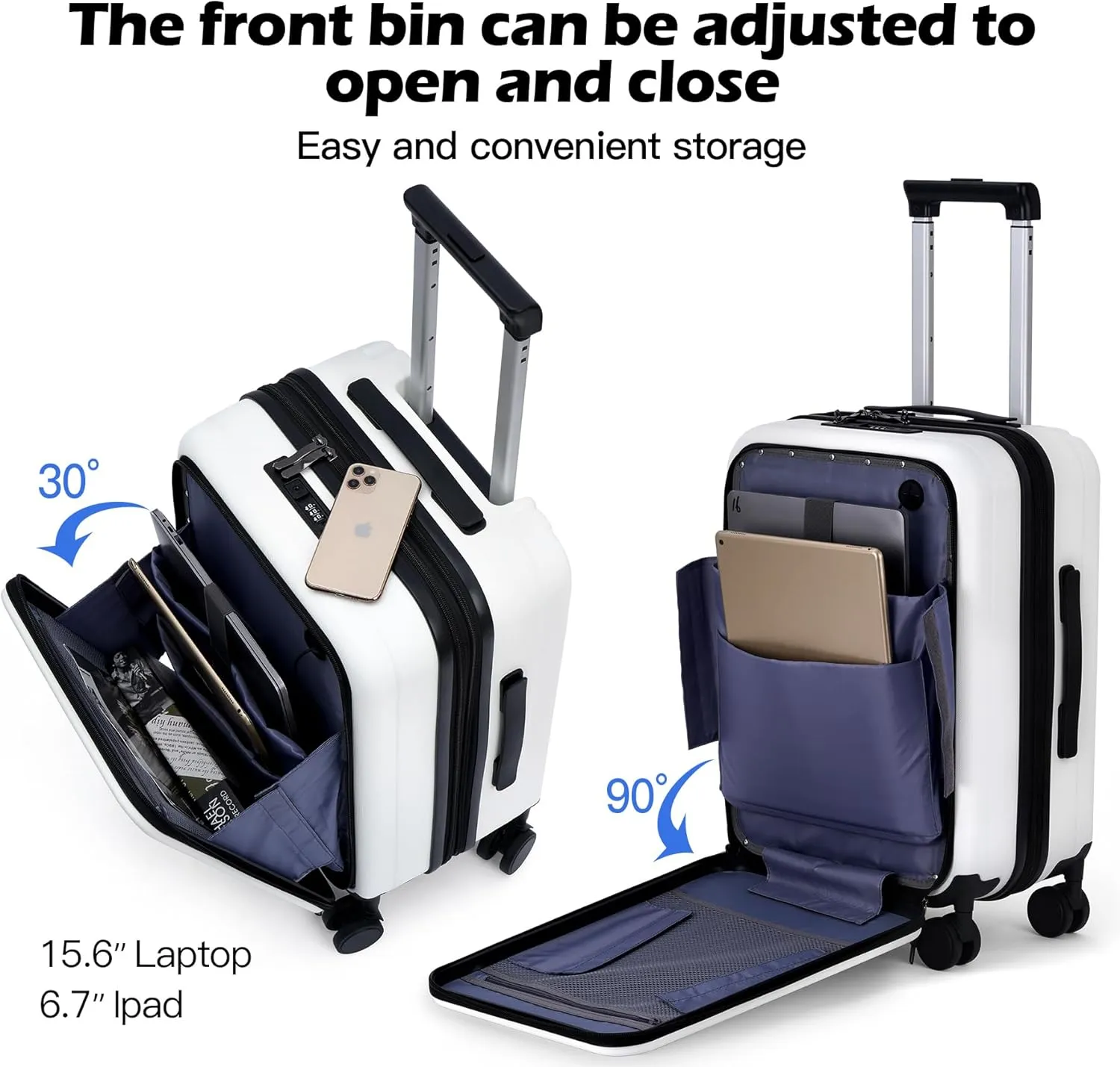 BISON DENIM 20 Inch Carry On Luggage, PC Lightweight Hardside Expandable Carry-On Luggage Airline Approved With Spinner Wheels, Front Compartment, Cup Holde, TSA-approved Lock, USB Port