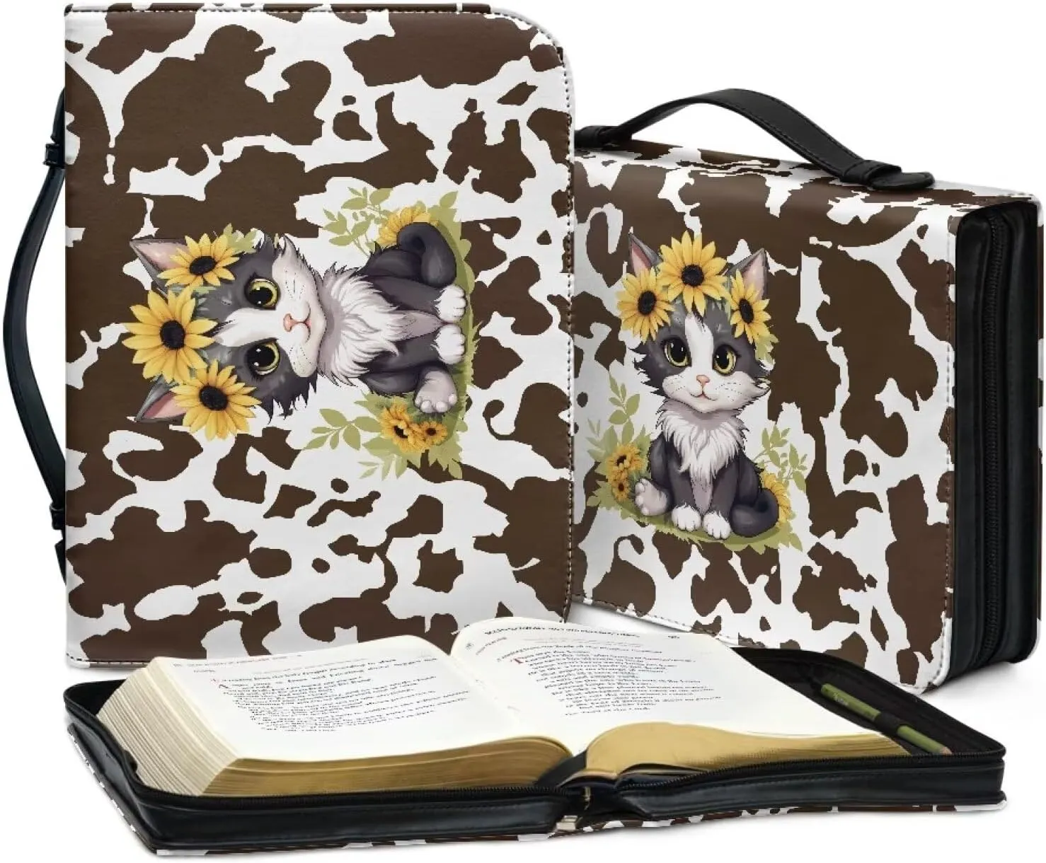 Biyejit PU Leather Bible Cover for Men Women Boys Girls Church Bag Bible Study Bible Case with Handle and Zipper