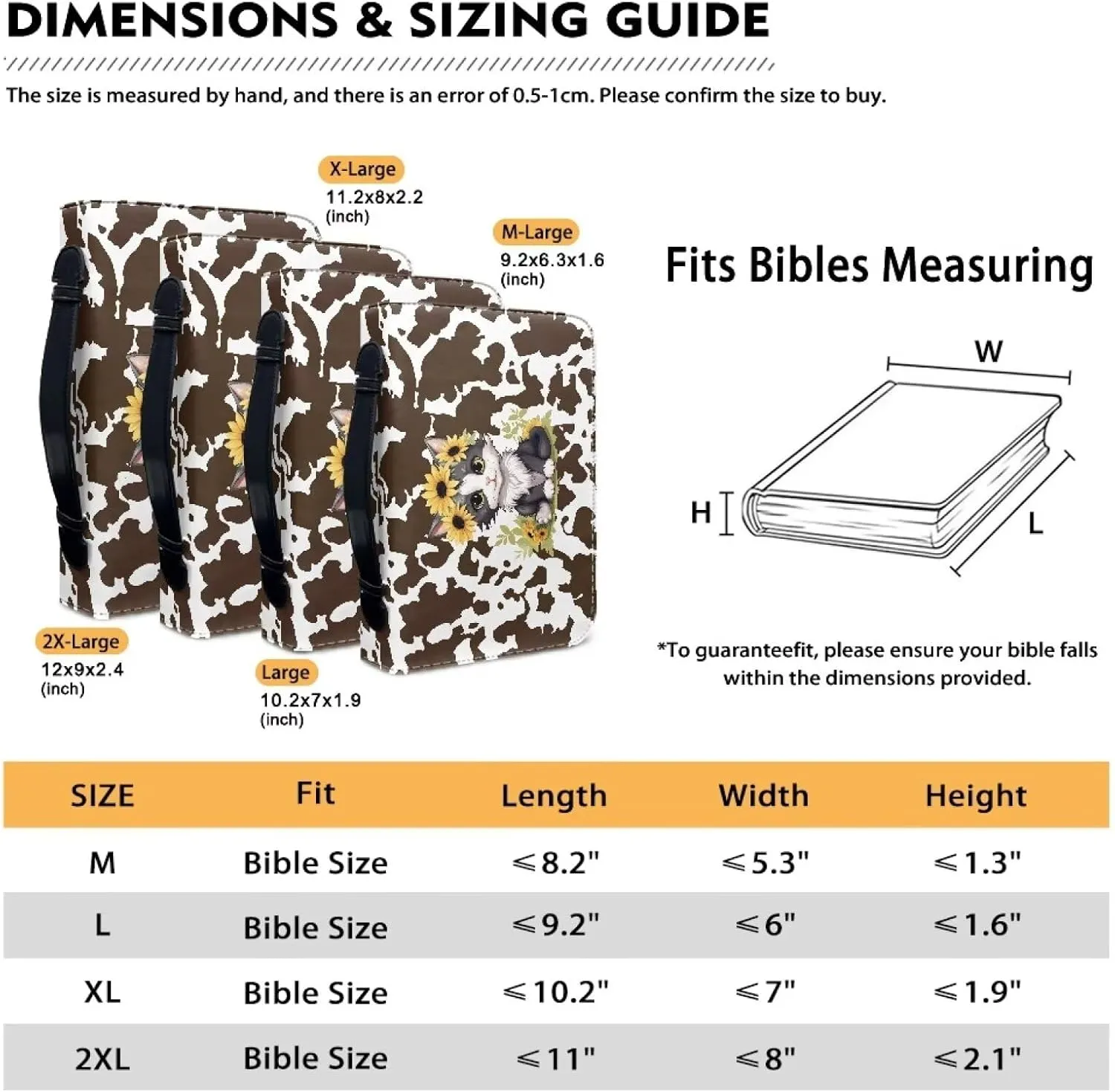 Biyejit PU Leather Bible Cover for Men Women Boys Girls Church Bag Bible Study Bible Case with Handle and Zipper