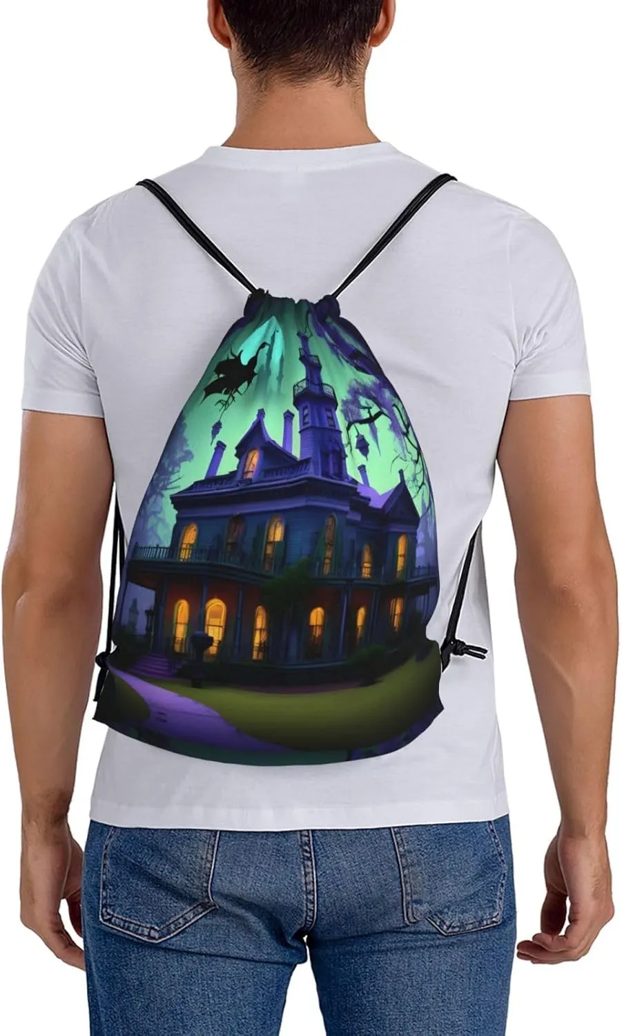 Black Haunted Mansion Drawstring Gym Bag Sports Sack Cinch Backpack String Pouch For Fitness Enthusiasts