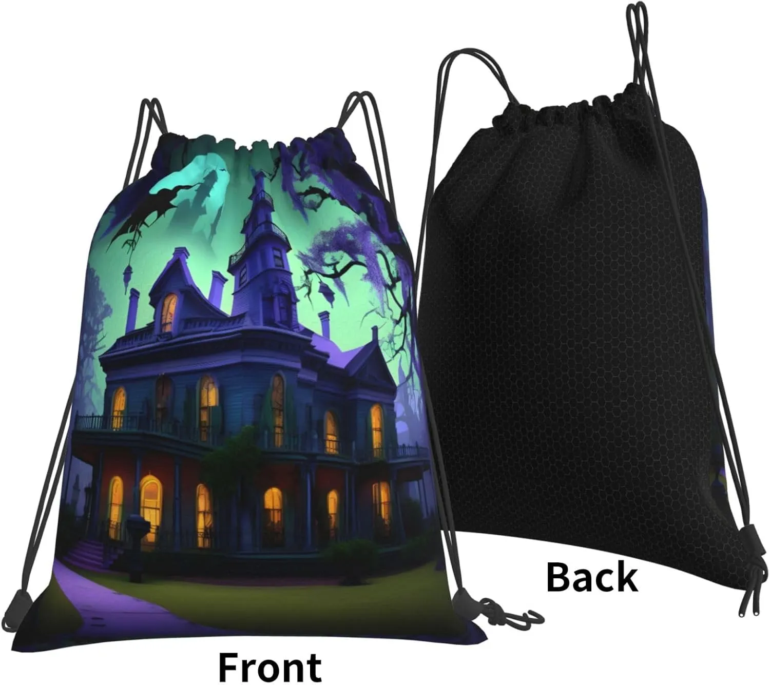 Black Haunted Mansion Drawstring Gym Bag Sports Sack Cinch Backpack String Pouch For Fitness Enthusiasts