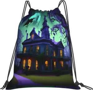 Black Haunted Mansion Drawstring Gym Bag Sports Sack Cinch Backpack String Pouch For Fitness Enthusiasts