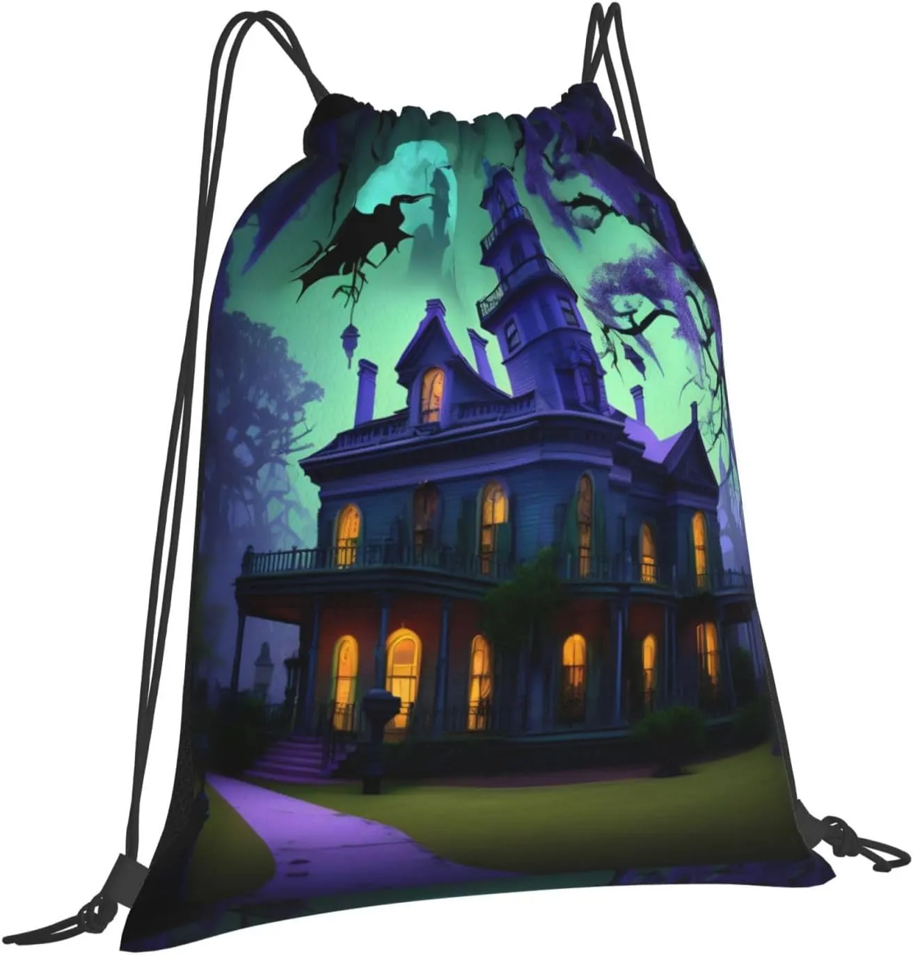 Black Haunted Mansion Drawstring Gym Bag Sports Sack Cinch Backpack String Pouch For Fitness Enthusiasts