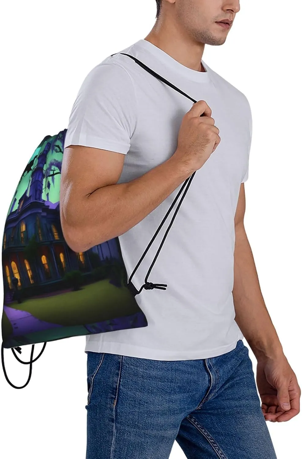 Black Haunted Mansion Drawstring Gym Bag Sports Sack Cinch Backpack String Pouch For Fitness Enthusiasts